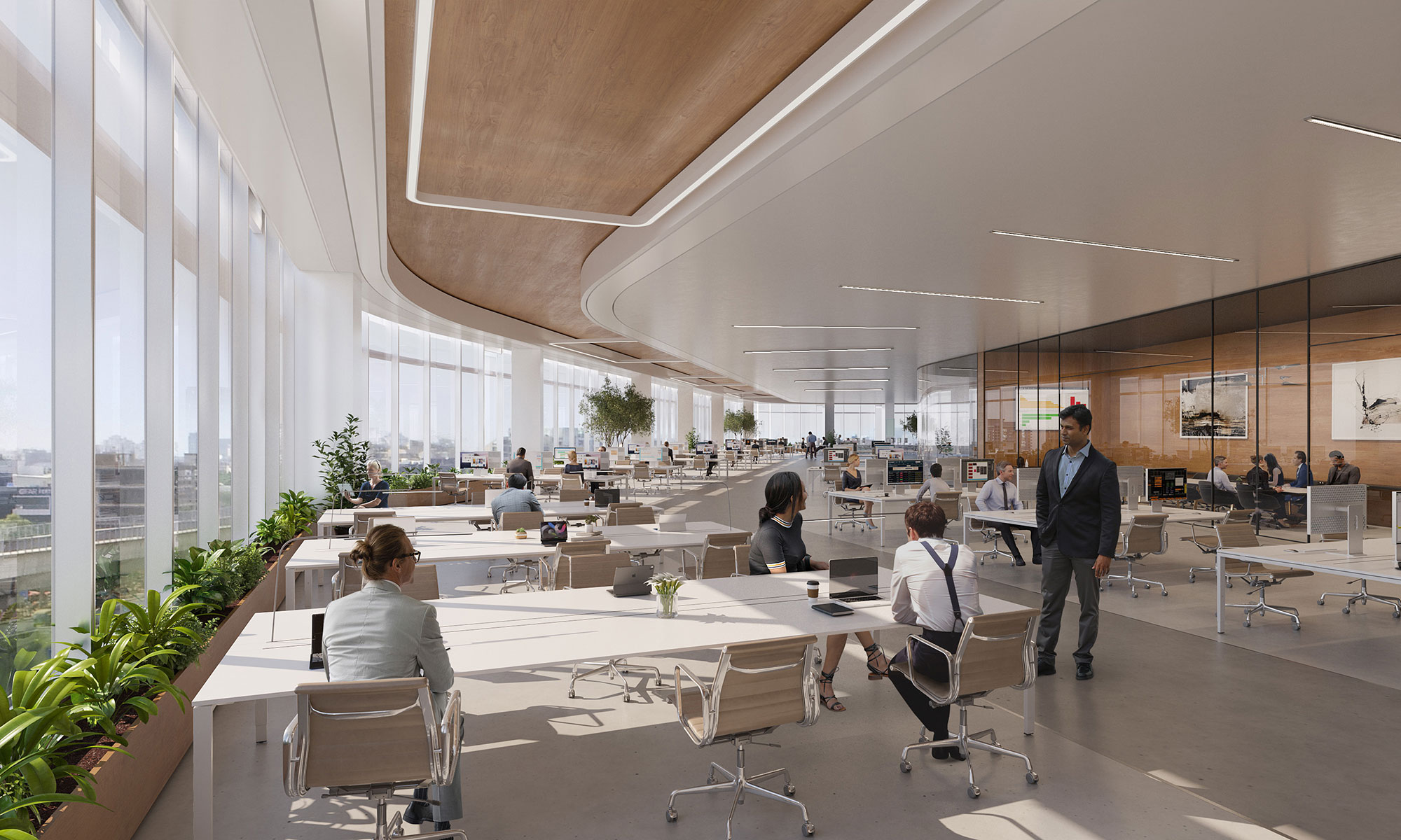 Open-plan office floor interior