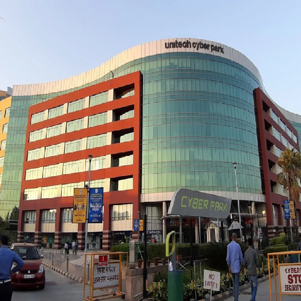 Unitech Cyber Park entrance signage and driveway